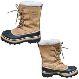 Sorel Caribou Buff Tan Black Waterproof Lace Up Boots Women's 7 / 9
